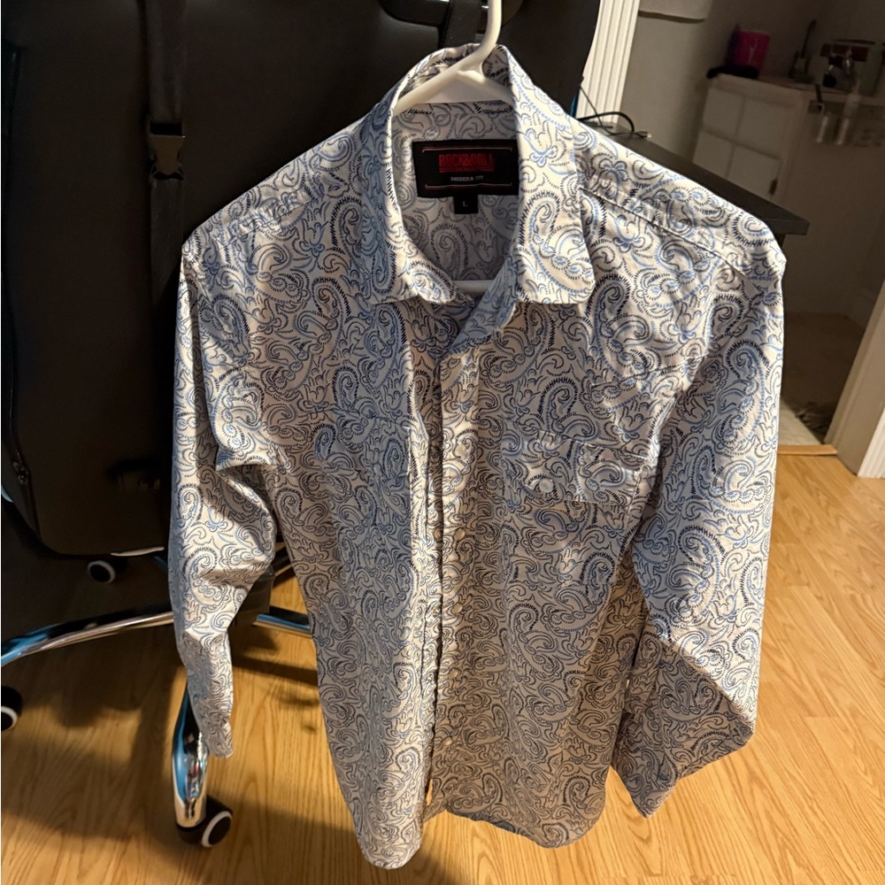 Ariat Blue and White Paisley Button Down Shirt